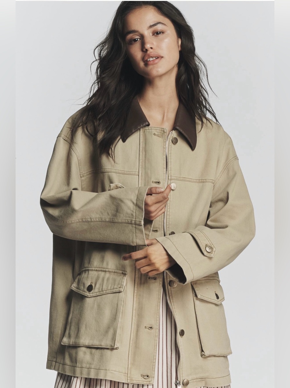 Anthropologie Pilcro Faux-Leather Collar Barn Jacket